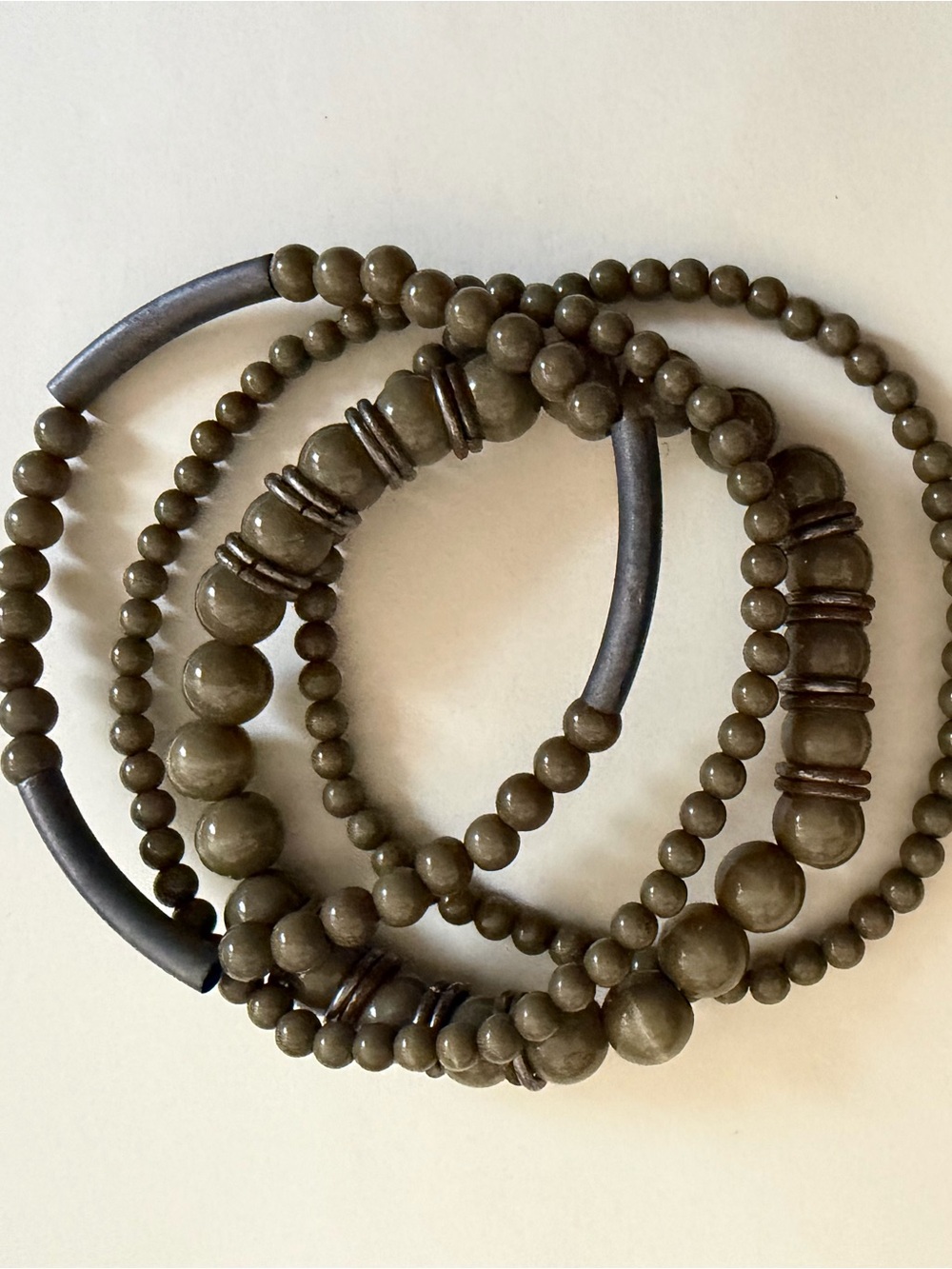 Women’s Olive Green Beaded Bracelet Stack